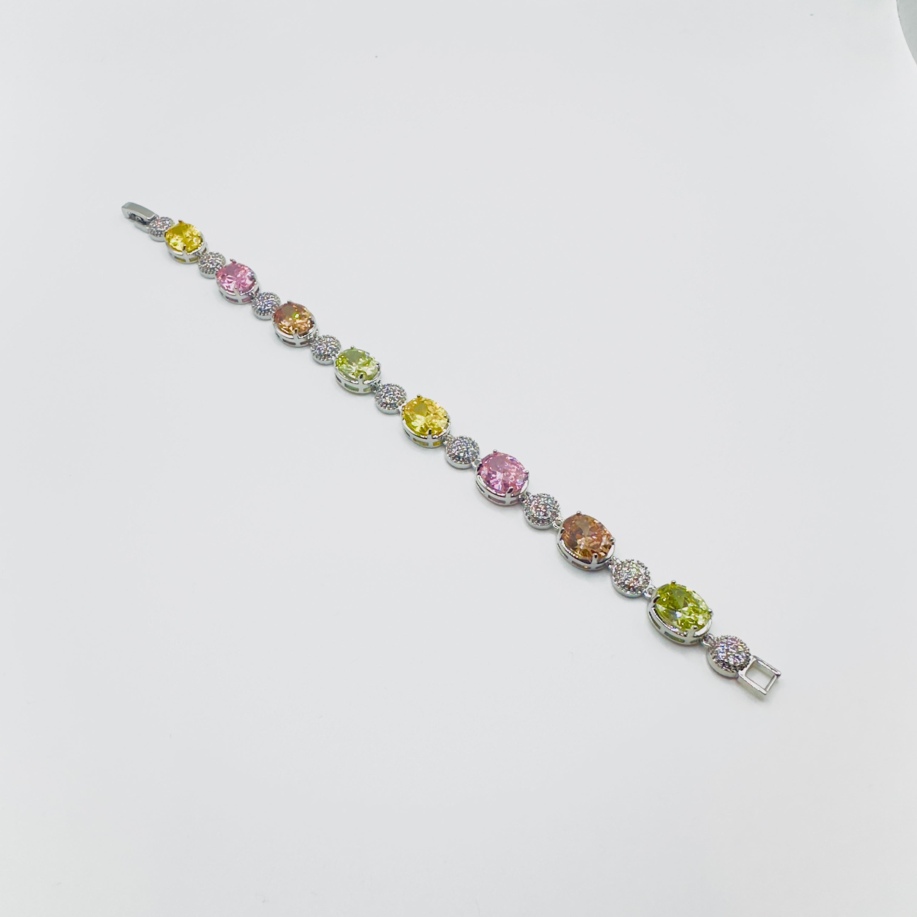 Multi-Colored Oval Gemstone Crystal Bracelet