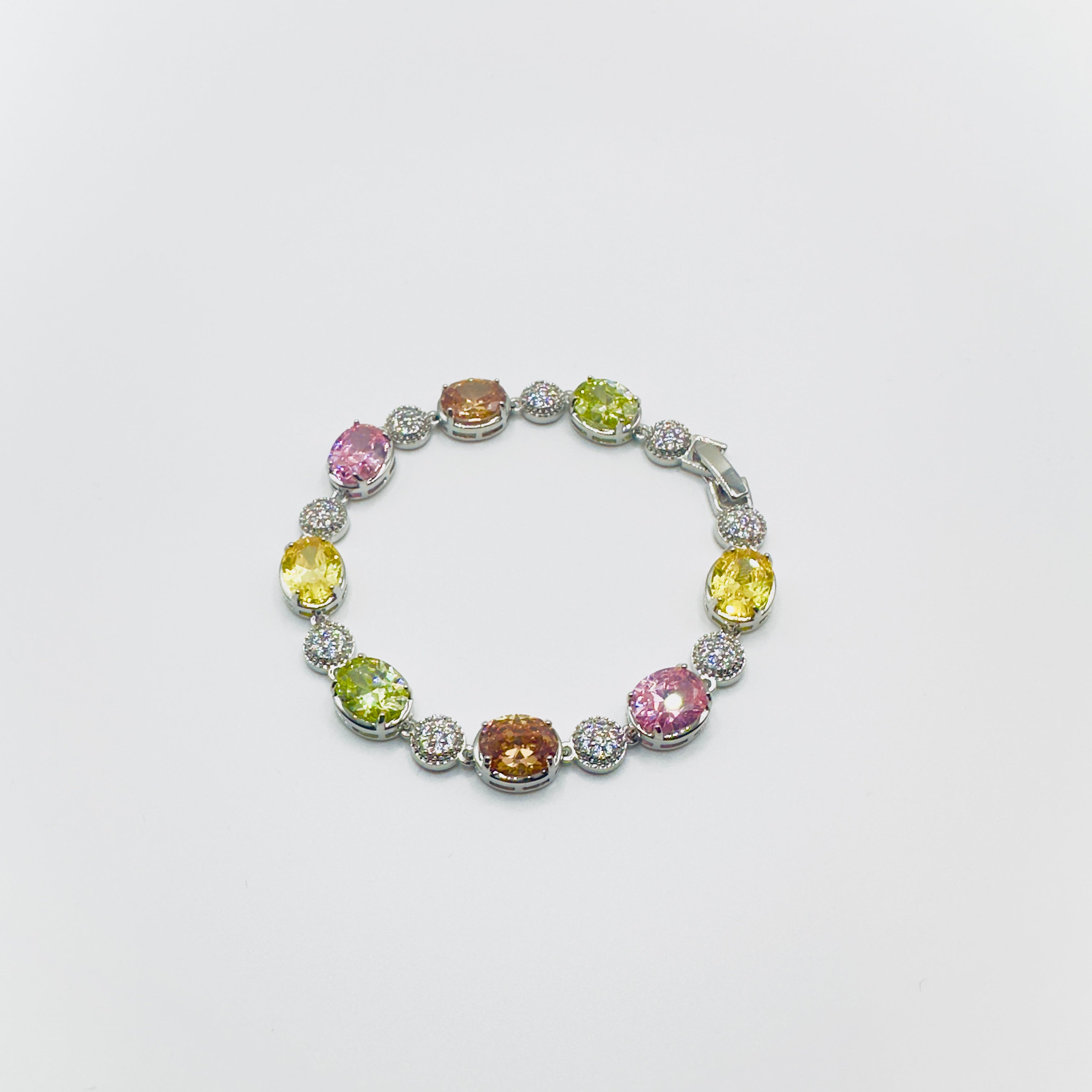Multi-Colored Oval Gemstone Crystal Bracelet