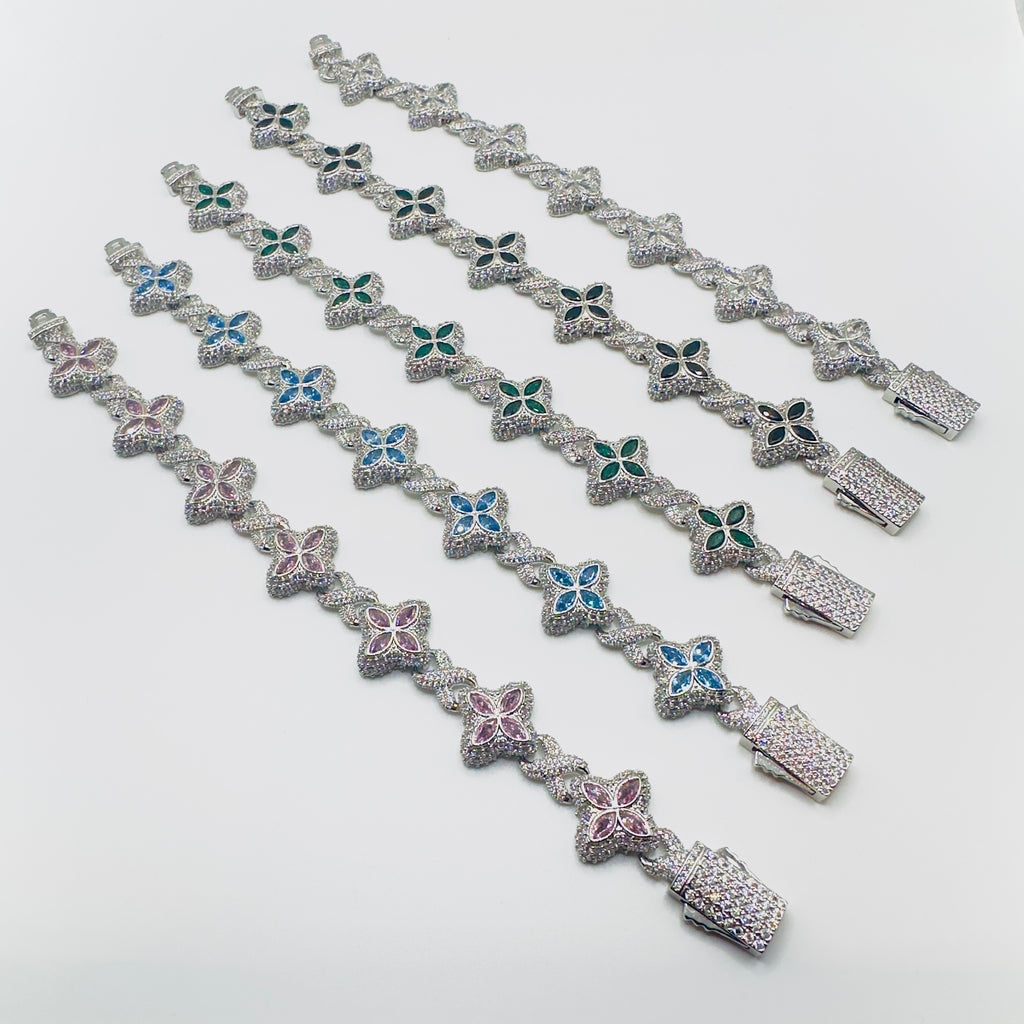 Iced-Out Crystal Clover Bracelet