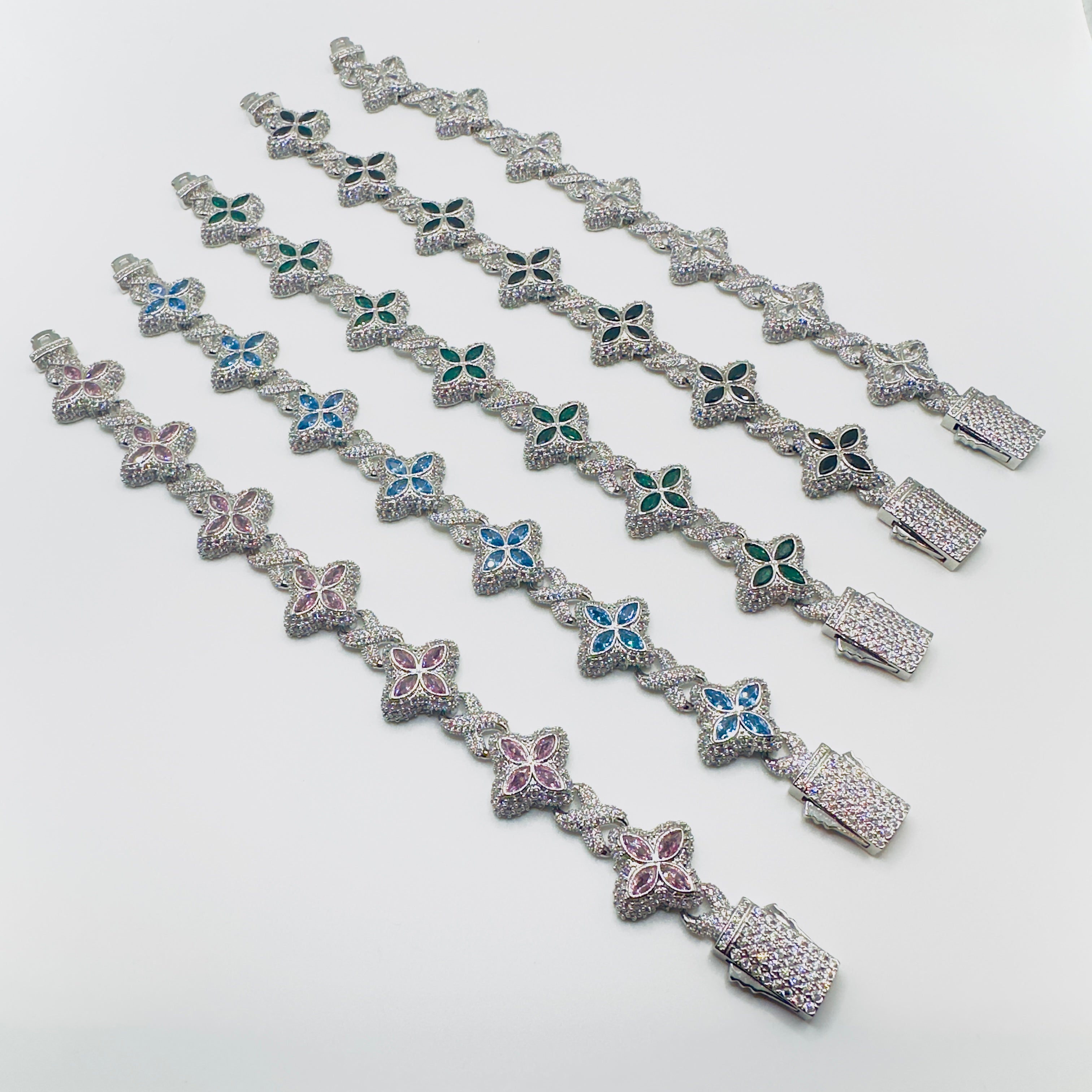 Iced-Out Crystal Clover Bracelet