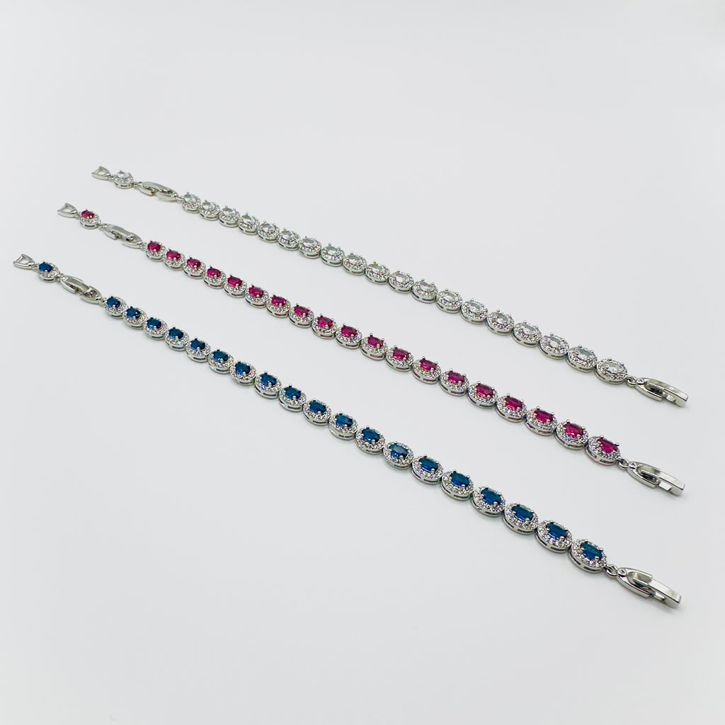 Small Oval Gemstone Tennis Crystal Bracelet